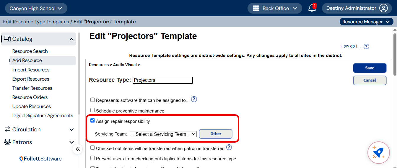 Assign repair responsibility checkbox highlighted.